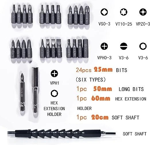 MX Tovel Handheld Electric Screwdriver 26 Piece Set 4V Li-Ion USB Charger LED