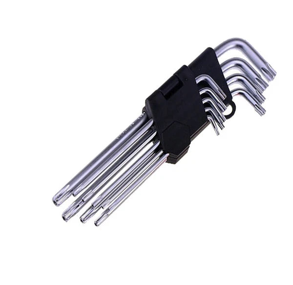 9pc 40CR Steel Tamperproof Torx Key Wrench Set (T10-T50) Extra Long Tip