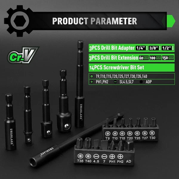 55-Piece Magnetic Nut Driver Set, Metric & SAE 1/4" Hex Shank, Impact Driver