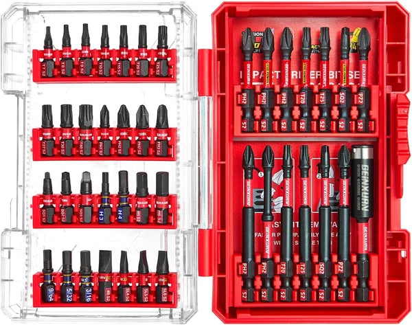 42-Piece Impact Screwdriver Bits Set, Magnetic S2 Steel, Phillips/Slotted/Square