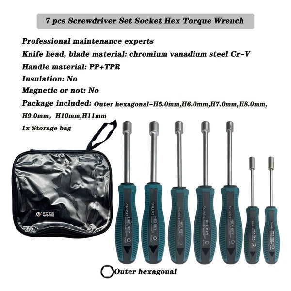 7pcs Metal Socket Wrench Screwdriver set Hex Steel Hex Torque Hexagonal 5mm-11mm