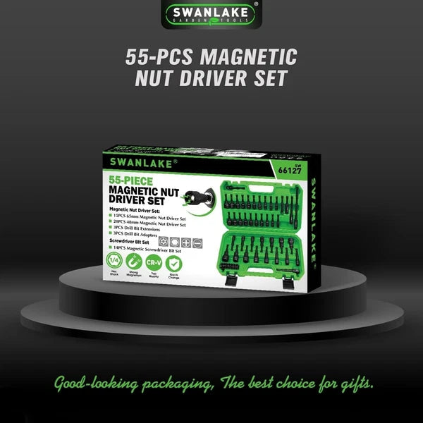 55-Piece Magnetic Nut Driver Set, Metric & SAE 1/4" Hex Shank, Impact Driver