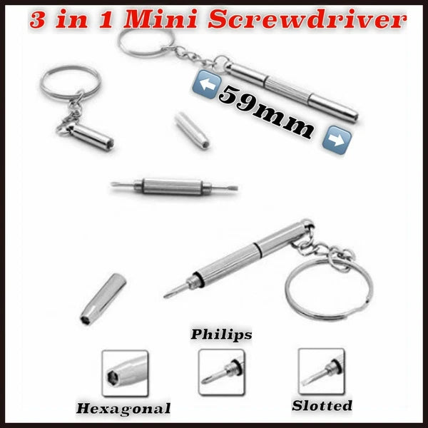 2 X 3in1 Mini Screwdriver Tool Repair set keyring for Watch,Glasses,CellPhone uk