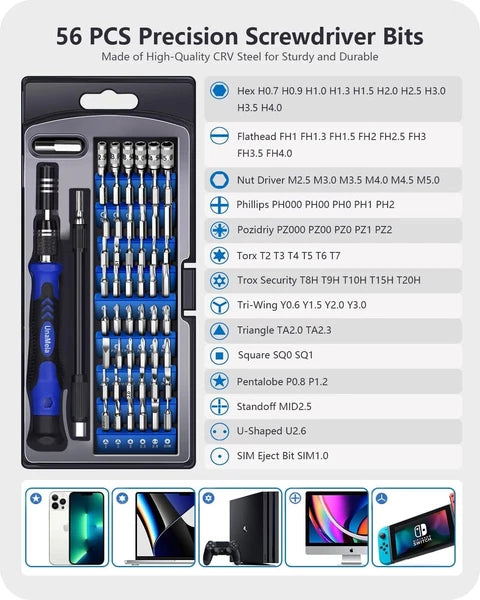 UnaMela Electronics Precision Screwdriver Set: 61 in 1 Small Magnetic Repair Too