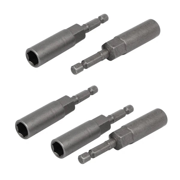 5pcs 81mm Length 1/4" Hex Shank 10mm Hexagonal Deep Socket Nut Driver Bit Gray