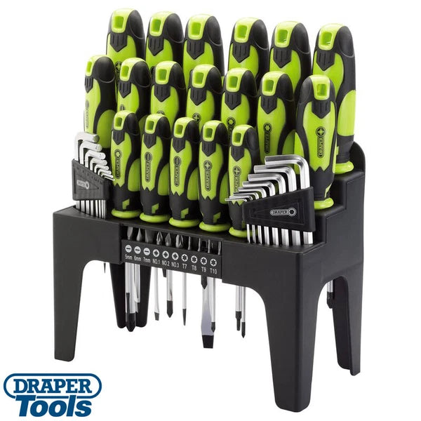 DRAPER SCREWDRIVER ALLEN KEY BIT SET + STORAGE STAND PLAIN CROSS POZI (44PC)