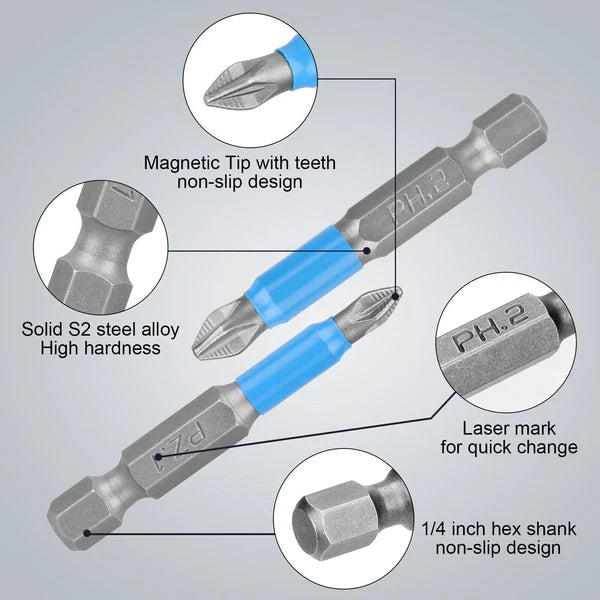 12x 1/4'' Magnetic Hex Shank Anti-slip Phillips Screwdriver Tool Drill Bit Set