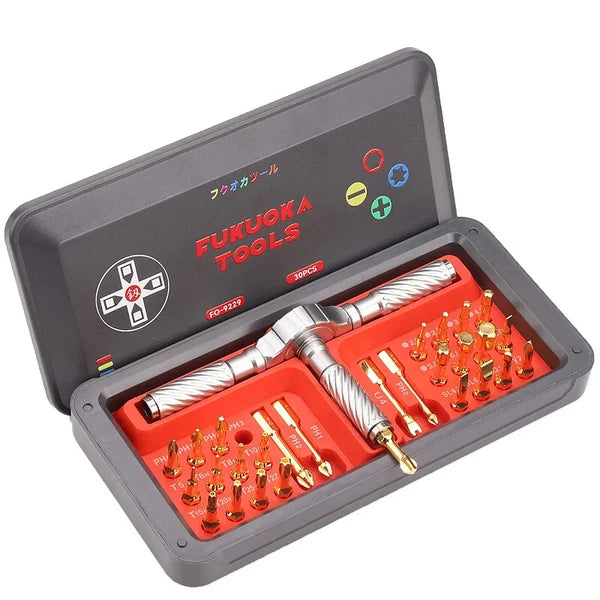 FO-9229 Ratchet Screwdriver Set 30pcs Cross U Hexagonal Hand Tools Right Angle