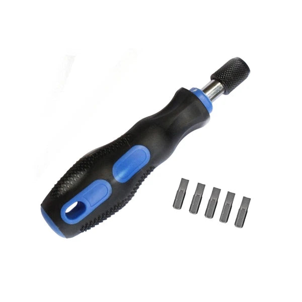 Screwdriver Handle 1/4" Hex + 5 Pack Plain Slotted Bit Set 6.5mm x 25mm