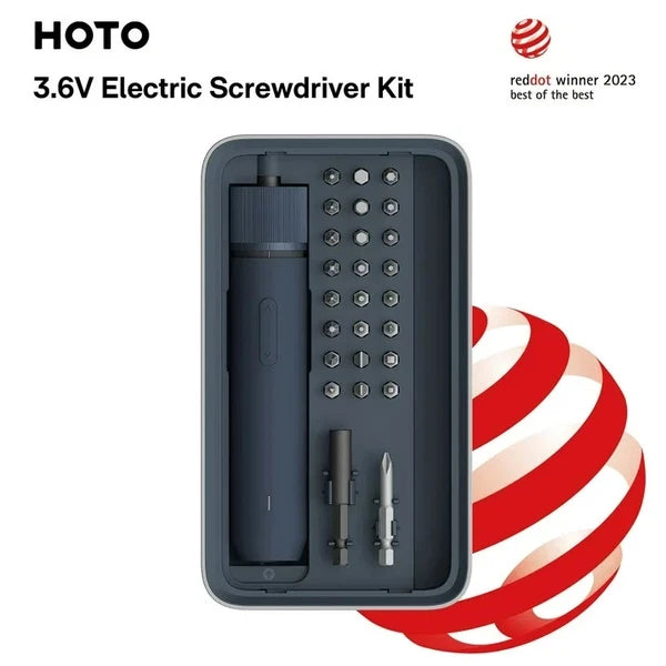 HOTO 3.6V Electric Screwdriver Kit – Rechargeable, 3 Torque Settings, LED.