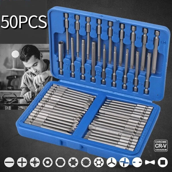 US 50PCS Extra Long Security Bits Hex Torx Star Spline Flat Screwdriver Bit  Set