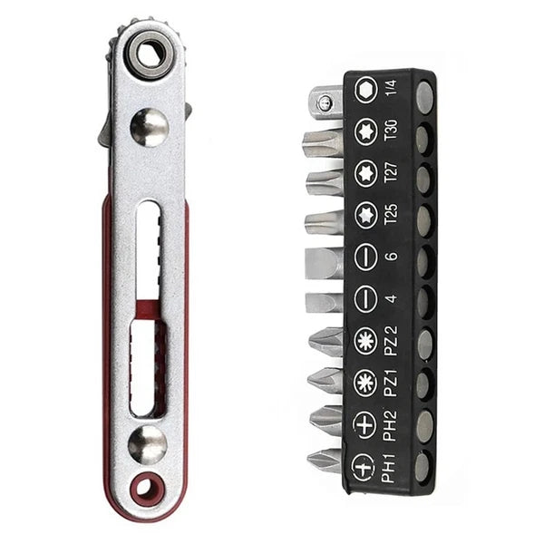 Flat Head  Ratchet Wrench 90 Degree Offset Screwdriver Handle with Bit Set4208