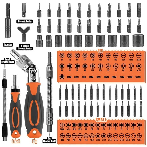 Ratchet Screwdriver Set 68 in 1 Hexagonal Cross Torx Magnetic Screwdriver Tough