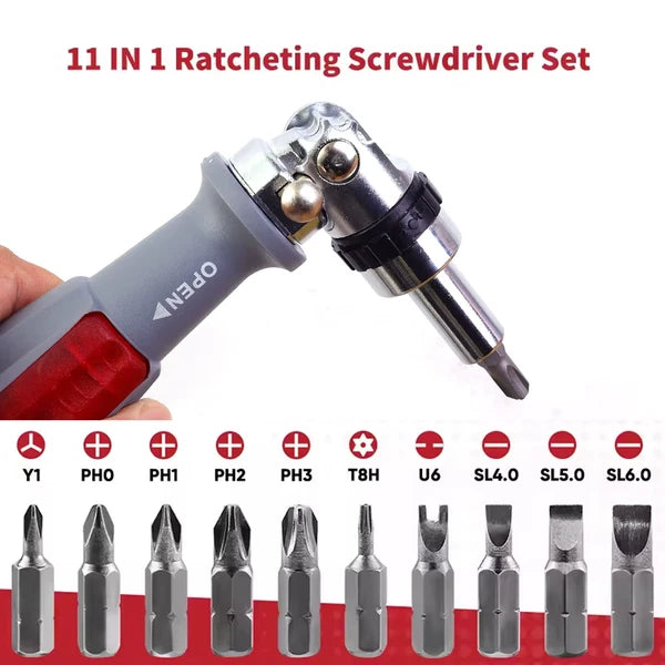 2/1Pcs 11 in 1 Ratchet Screwdriver Set Adjustment Forward Reverse Two-Way Telesc
