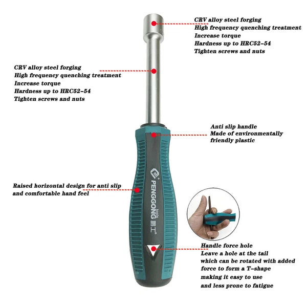 7pcs Metal Socket Wrench Screwdriver set Hex Steel Hex Torque Hexagonal 5mm-11mm