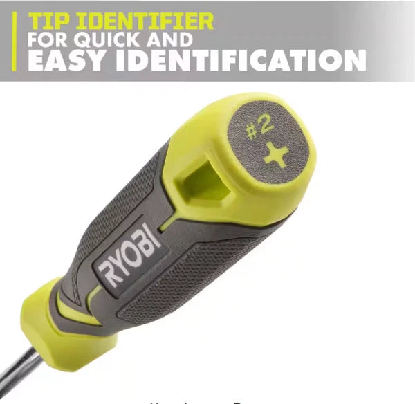 RYOBI 12-Piece Screwdriver Set – Magnetic Tips, Cushion Grip, Anti-Roll